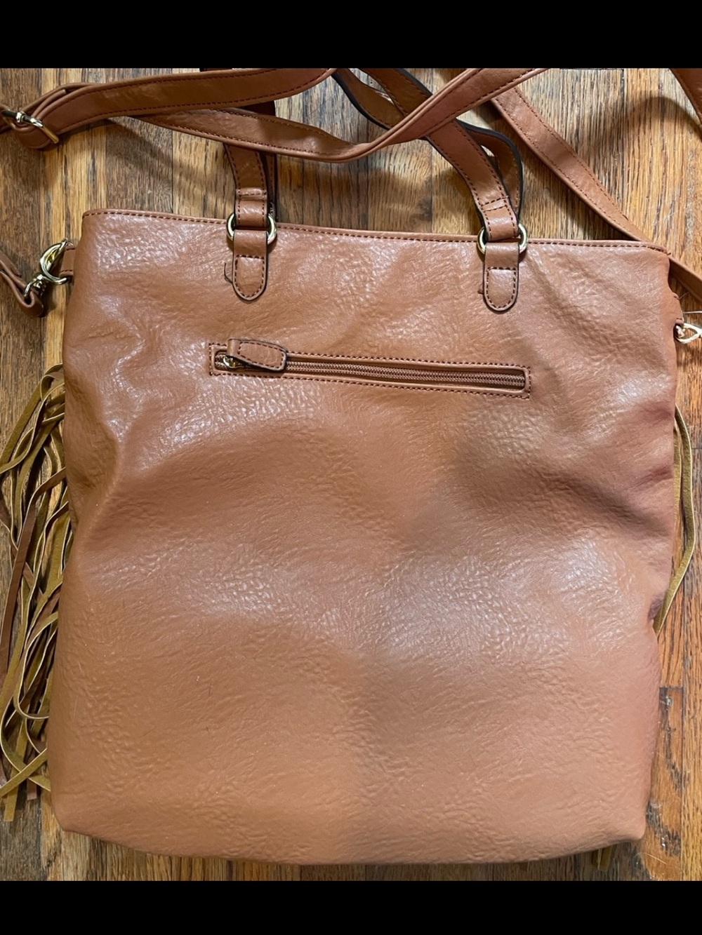 Joe Boxer Brown Fringe Shoulder Bag with Dual Straps - Picture 2 of 4